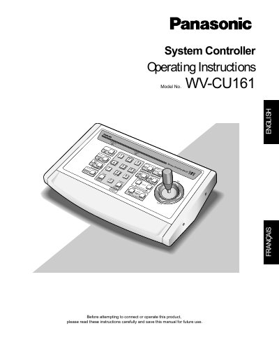 Panasonic WV-CU161 System Controller Operating Instructions
