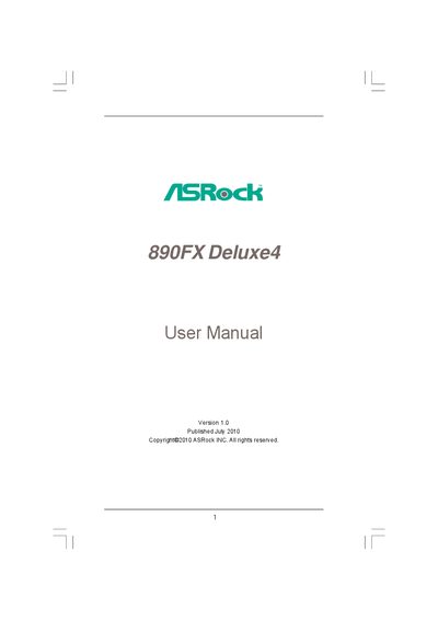 ASRock 890FX Deluxe4 User Manual - cover page