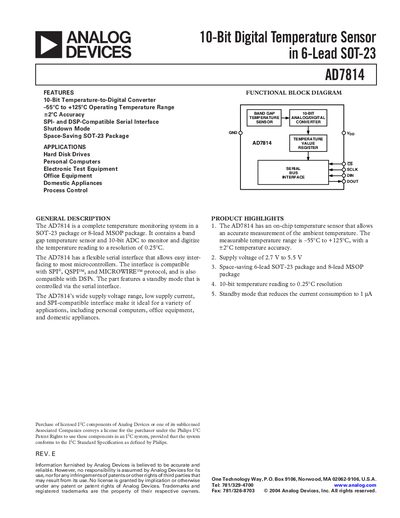 Analog Devices AD7814 Datasheet - cover page