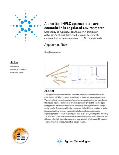 Agilent ZORBAX HPLC Acetonitrile Savings Application Note - cover page