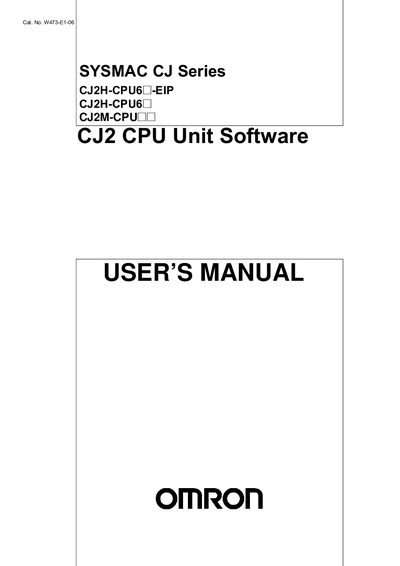 omron SYSMAC CJ Series CJ2H-CPU6@-EIP CJ2H-CPU6@ CJ2M-CPU@@ CJ2 CPU Unit Software USER S MANUAL