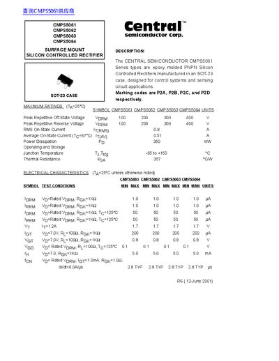 central CMPS5061 CMPS5062 CMPS5063 CMPS5064 SURFACE MOUNT SILICON CONTROLLED RECTIFIER handbook - cover page