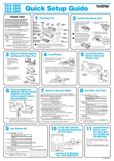 Brother FAX-2800/2900/3800 Quick Setup Guide - cover page