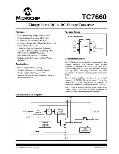Microchip TC7660 Datasheet - cover page