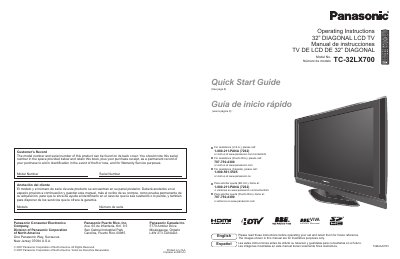 Panasonic TC-32 LX700 32-inch LCD TV Operating Instructions - cover page