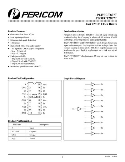 PERICOM PI49FCT807T PIFCT2807T DATA SHEET - cover page