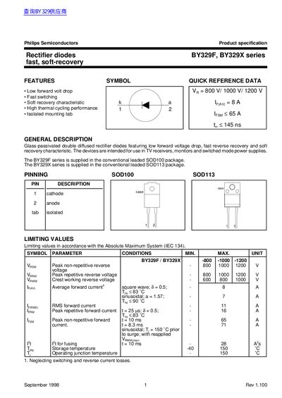 Philips BY329F/BY329X Rectifier Diodes Datasheet - cover page