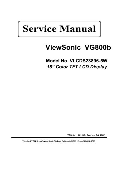 ViewSonic VG800b Service Manual - cover page