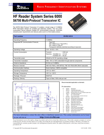 Texas Instruments RI-R6C-001A HF Reader System Series 6000 Datasheet - cover page