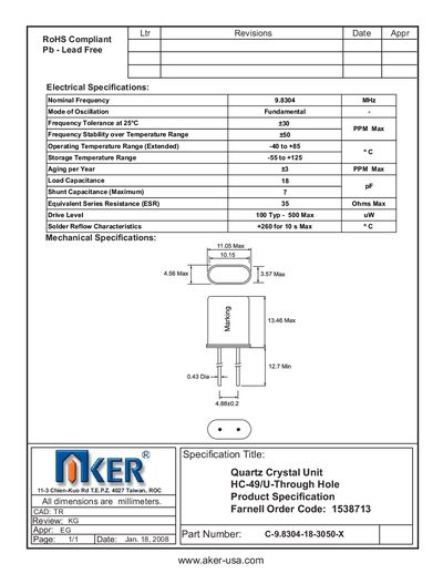 AKER - aker-usa.com 11-3 Chien-Kuo Rd T.E.P.Z. 4027 Taiwan ROC C-9.8304-18-3050-X Manual