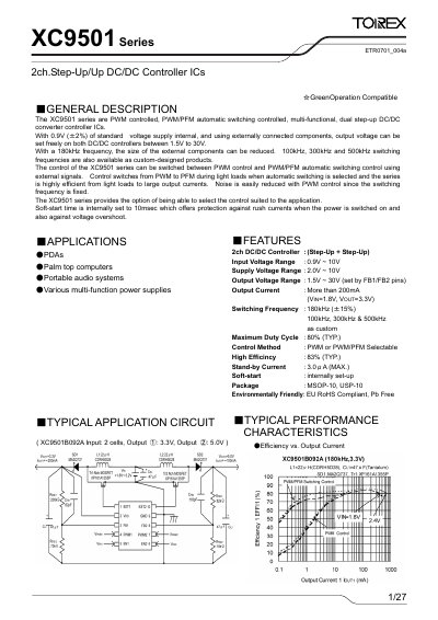 Torex XC9501 Series 2ch Step‑Up/Up DC/DC Controller IC Datasheet - cover page