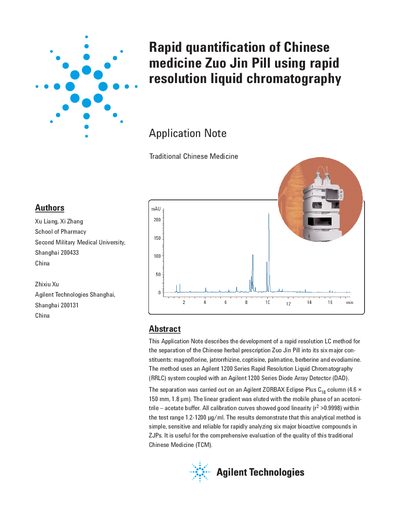 Agilent 1200 Series RRLC Application Note for Zuo Jin Pill Quantification - cover page