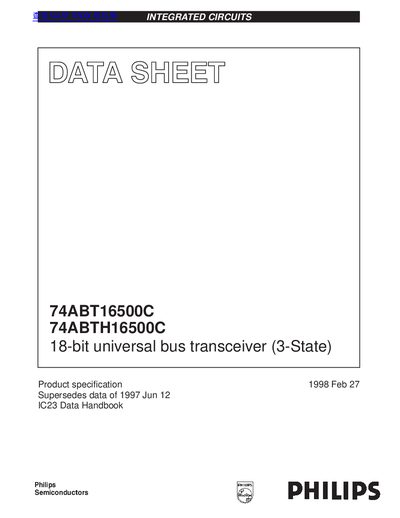 PHILIPS 74ABT16500C 74ABTH16500C 18-bit universal bus transceiver (3-State) handbook - cover page