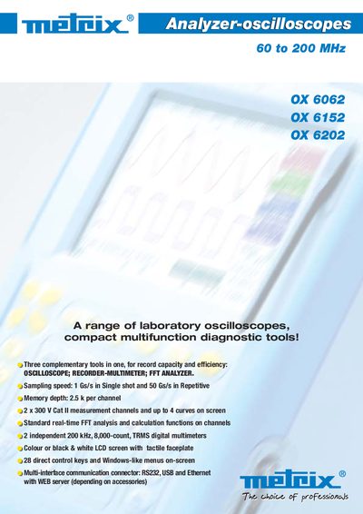 Metrix OX 6062, OX 6152, OX 6202 Oscilloscope Handbook - cover page