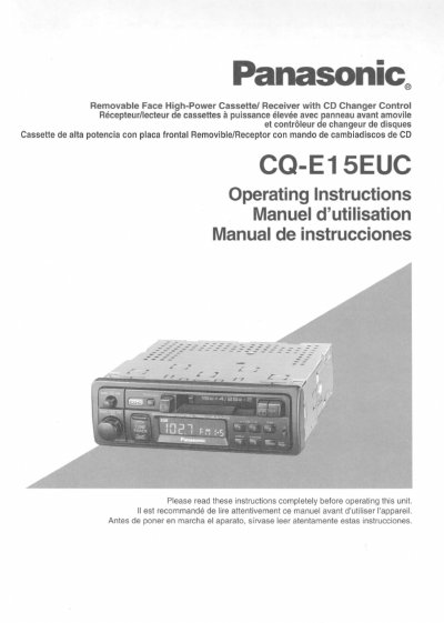Panasonic CQ-E15EUC Car Stereo Operating Instructions