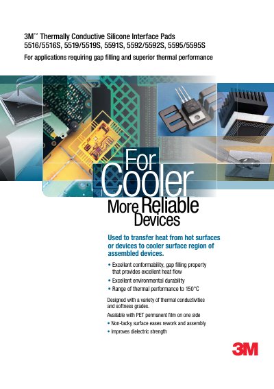 3M Thermally Conductive Silicone Interface Pads 5516/5516S, 5519/5519S, 5591S, 5592/5592S, 5595/5595S Datasheet - cover page