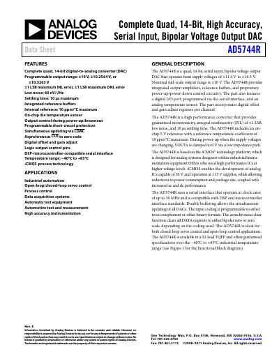 Analog Devices AD5744R Quad DAC Data Sheet