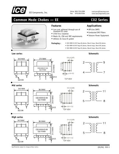 ICE EE C02 Series Common Mode Chokes Datasheet - cover page