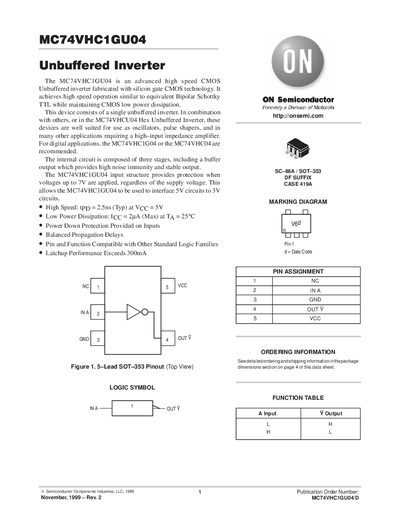 ON Semiconductor MC74VHC1GU04 Datasheet - cover page
