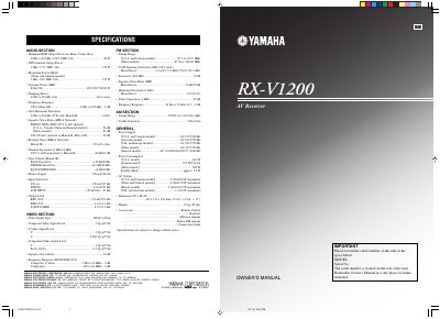 YAMAHA RX-V1200 Manual - cover page