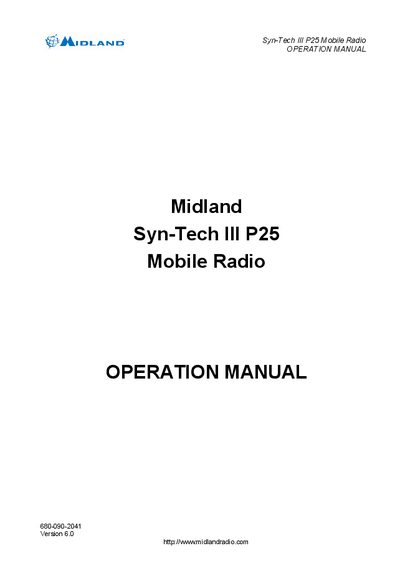 Midland Syn-Tech III P25 Mobile Radio Operation Manual - cover page