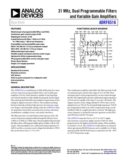 Analog Devices ADRF6516 Datasheet - cover page