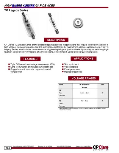 CP Clare TG Legacy Series High Energy Spark Gap Devices Handbook - cover page