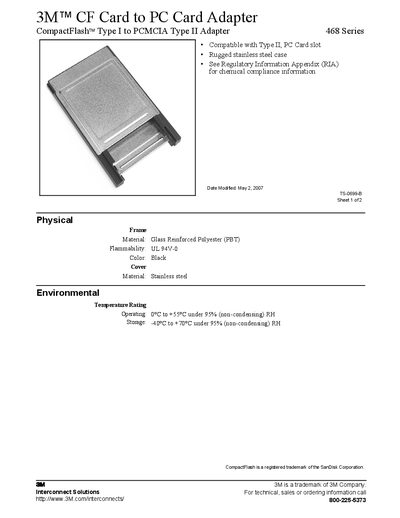 3M 468 Series CF Card to PC Card Adapter Handbook - cover page