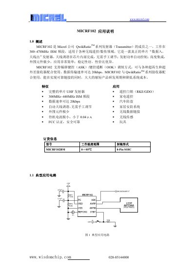 Micrel MICRF102 Application Manual - cover page