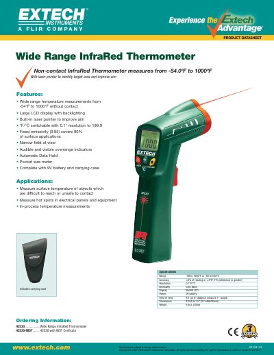 EXTECH 42530..................Wide Range InfraRed Thermometer 42530-NIST ........42530 with NIST Cerificate Manual - cover page