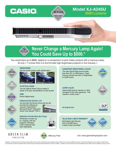 Casio XJ-A245U Projector Product Leaflet - cover page