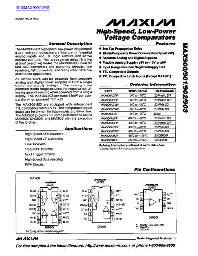 Maxim MAX900/901/902/903 High-Speed Voltage Comparators Datasheet - cover page