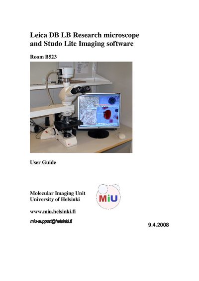 Leica DM LB Research Microscope Studio Lite Imaging Software User Guide - cover page