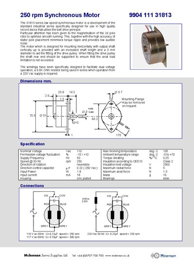 ALLIED MOTION PREMOTEC 250 rpm Synchronous Motor 9904 111 31813 - cover page