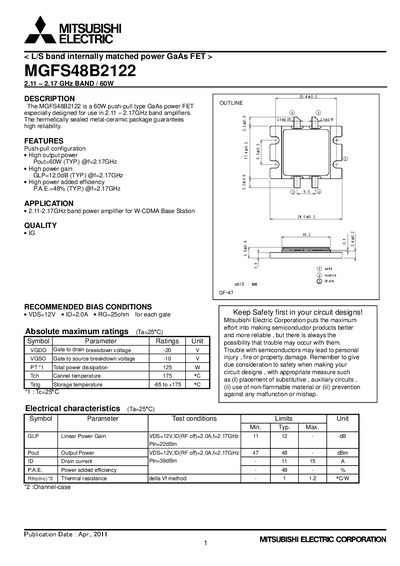 Mitsubishi Electric MGFS48B2122 Datasheet - cover page