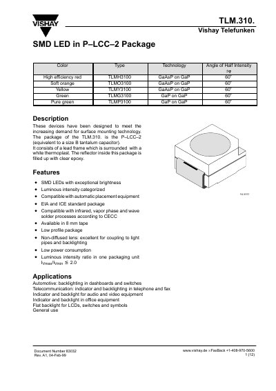 Vishay Telefunken TLM.310 SMD LED Datasheet - cover page
