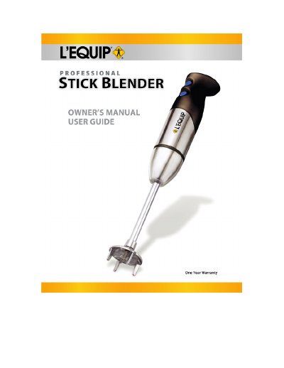 L'Equip HA-3066 Stick Blender Owner's Manual - cover page