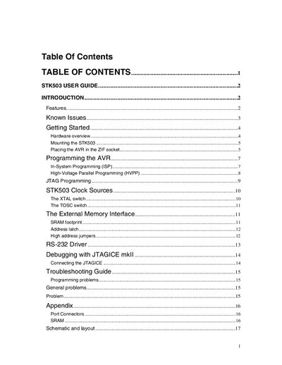Atmel STK503 User Guide - cover page