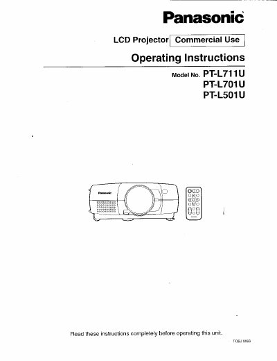 Panasonic PT-L711U/PT-L701U/PT-L501U Manual - cover page