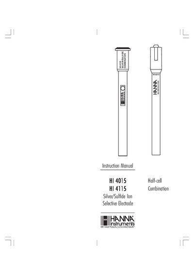 Hanna Instruments HI 4015/HI 4115 Silver/Sulfide Ion Selective Electrode Instruction Manual