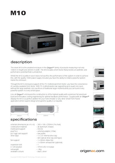 origenae M10 User Guide - cover page