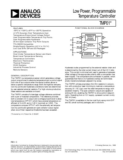 Analog Devices TMP01 Temperature Controller User Manual