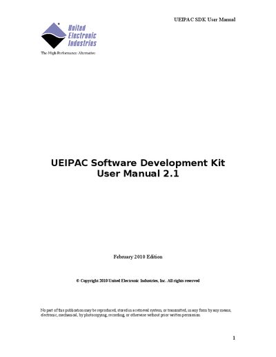 United Electronic Industries UEIPAC SDK User Manual - cover page