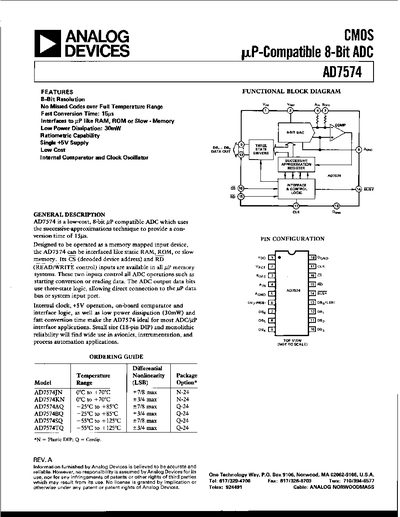 Analog Devices AD7574 Datasheet Handbook - cover page