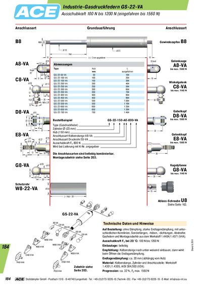 Stoßdämpfer GmbH GS-22-VA Gas Spring Technical Data - cover page