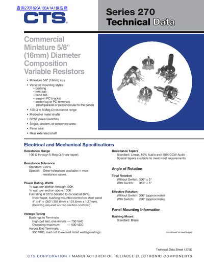 CTS 270 Series Technical Data Sheet - cover page