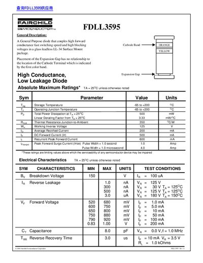 Fairchild Semiconductor FDLL3595 Datasheet - cover page
