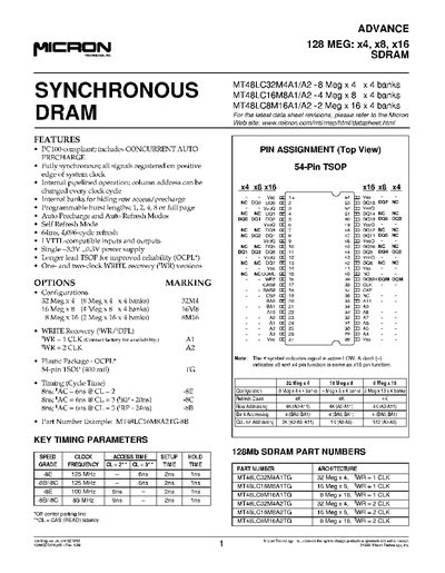MICRON SYNCHRONOUS DRAM ADVANCE 128 MEG:x4 x8 x16 SDRAM