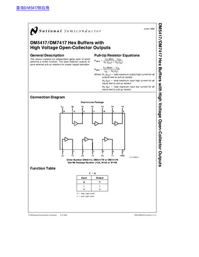National Semiconductor DM5417/DM7417 Hex Buffers Datasheet