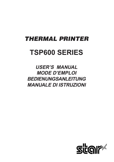 Star Micronics TSP600 Thermal Printer User Manual - cover page